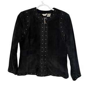 Laura Ashley Petite Black Suede Leather Studded Jacket